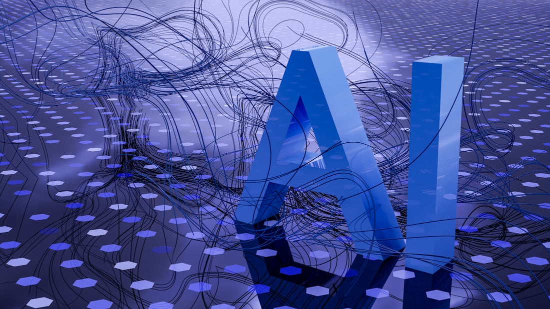 3D rendered ai text on dark digital background